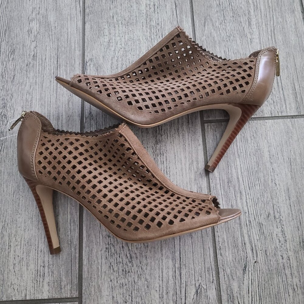Marc Fisher women's brown Perforated Peep Toe Heeled stiletto booties - Size 8M - Picture 9 of 13